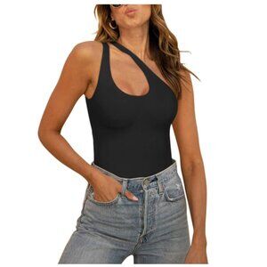 REORIA Women's Sexy One Shoulder Cutout Front Backless Sleeveless Tank Top